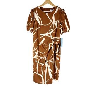 London Times Brown Balloon-Sleeve Sarong Dress Plus Size 14P